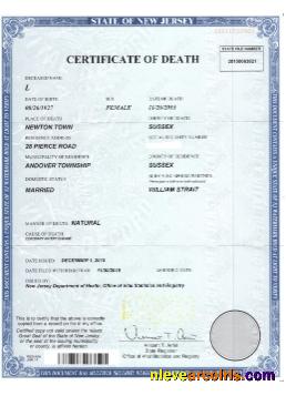 USA New Jersey certificate of death